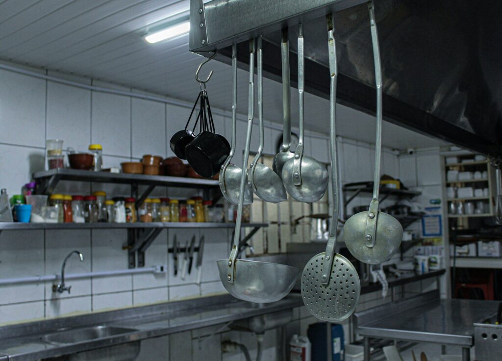 A kitchen filled with lots of pots and pans